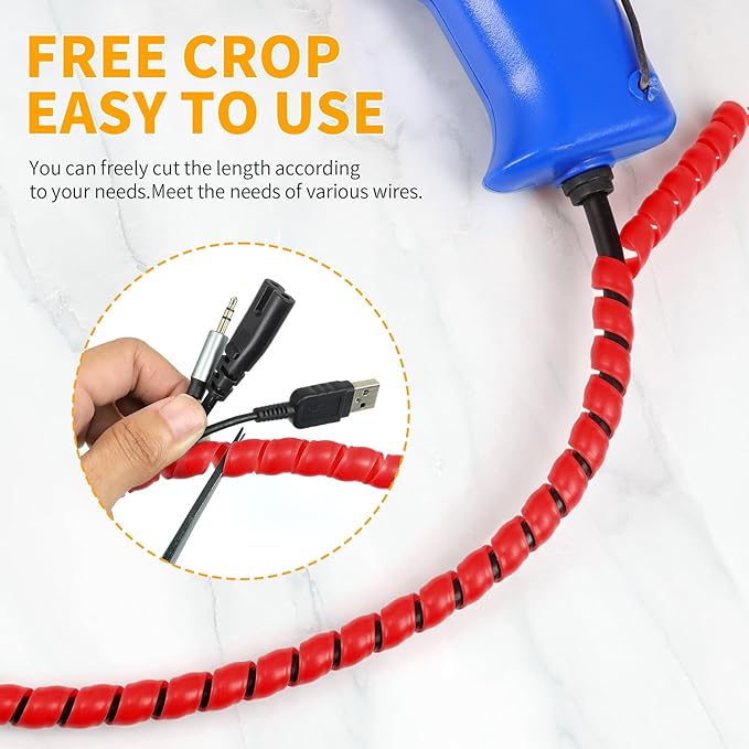 Spiral Cable Wrap, 16.4ft, 33ft Wire Protection Sleeve Cover Cable Organizer Pipe Flexible Spiral Wrap Winding Tube Prevent Cat from Chewing Cables (Red, 8mm (5/16")-16.4ft)