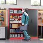 Letaya Metal Garage Storage Cabinets with Lock, 72" Tall Locker Organizer Steel Tool Cabinets,5 Adjustable Shelves 2 Doors for Home Office, Warehouse,Garage,Industrial,Employee (Black Red)