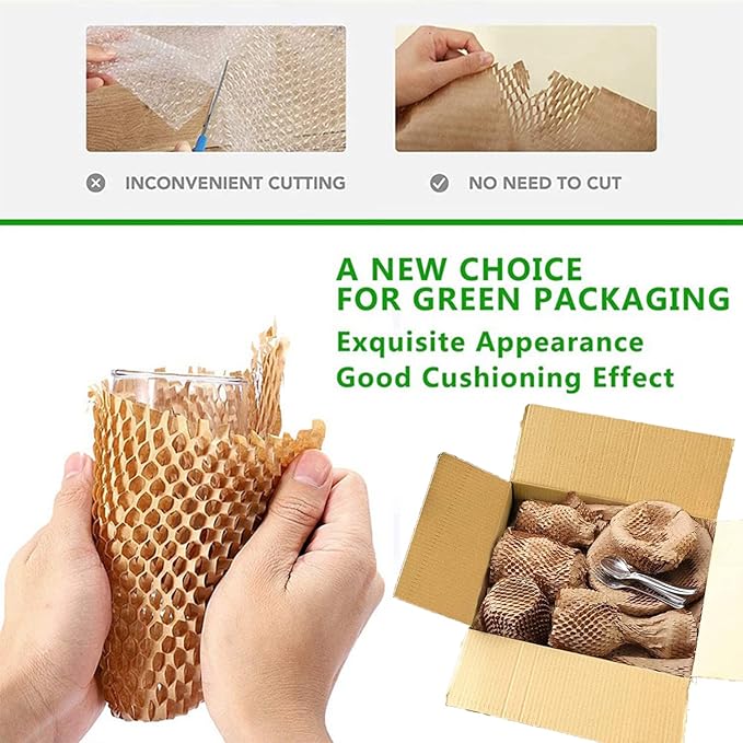 Honeycomb Packing Paper Wrap 15"x400' Sustainable Alternative to Bubble Cushioning Wrap Biodegradable & Fully Recylable for Moving/Shipping/Packing Roll with 20 Fragile Stickers