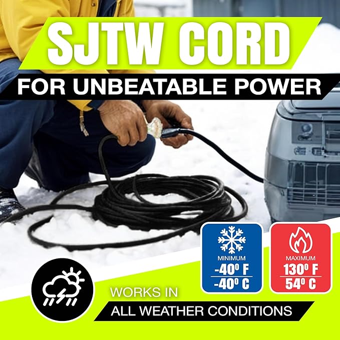50ft Outdoor/Indoor Extension Cord 3-Outlet 12/3 Gauge Extra Heavy Duty 3 Prong SJTW, Waterproof, Flexible Cold-Resistant Long Power Cord,15A 125V 1875W, Black by LifeSupplyUSA