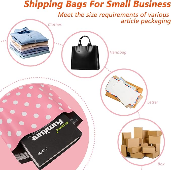 Thank You Poly Mailers 10x13 Inch 100 Pcs - Pink Dots printed Shipping Bags, 2.4mil Thickness, Waterproof and Tear Resistant Mailing Envelopes, Self-Sealing Packaging Bags for Small Business