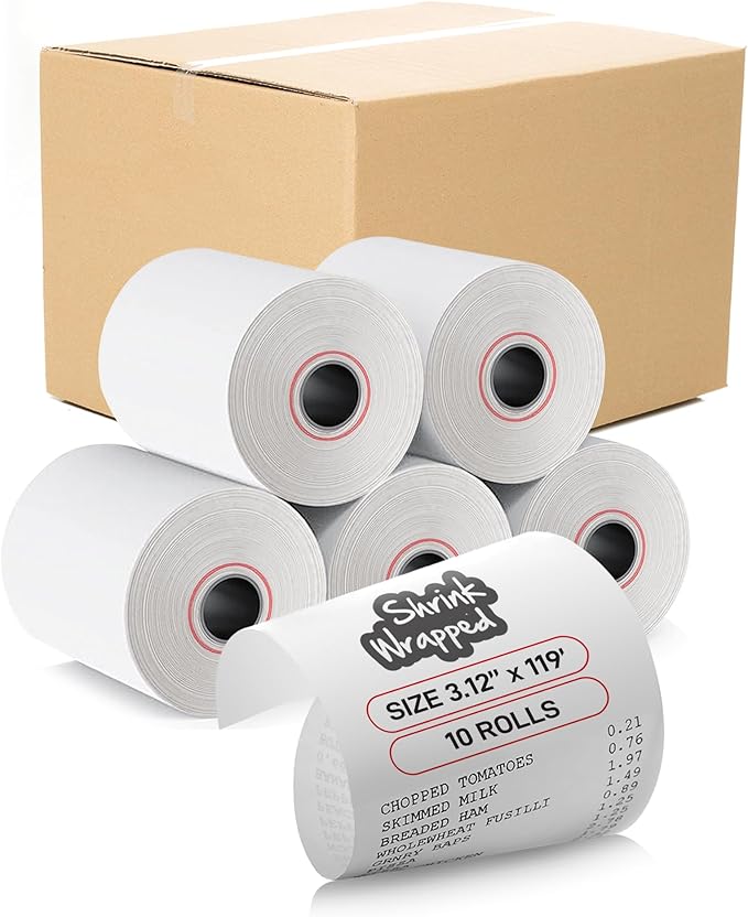 10 Rolls – 3 1/8" x 119' Thermal Receipt Paper Rolls | BPA Free | Compatible Paper for Clover Station, Epson POS Printers & Cash Registers