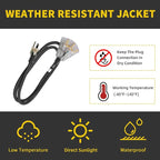 3-Outlets Indoor Outdoor Extension Cord Weatherproof with Lighted End, UL Listed, 12 Gauge 40FT Black 3 Prong Heavy Duty, 12/3 SJTW 15A Power Cord