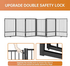 Full Metal Freestanding Dog Gate with Door, 32''Height Foldable Pet Dog Fence for Indoor & Outdoor, 6 Panels Extra Wide Free Standing TallDog Gates for Doorways,House,Stairs,Porch,Deck,Yard
