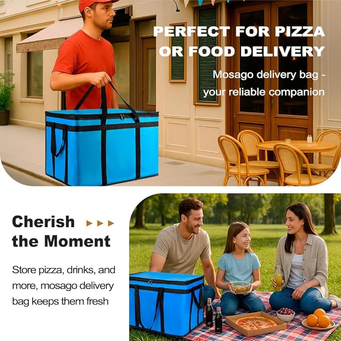 XXXL Insulated Food Delivery Bag - Reusable Thermal Cooler Grocery Bags for Catering & Delivery, Pizza Carrier for Events, Large Capacity Bag Keeps Food Hot/Cold for Shopping, Commercial (Blue, 1PK)