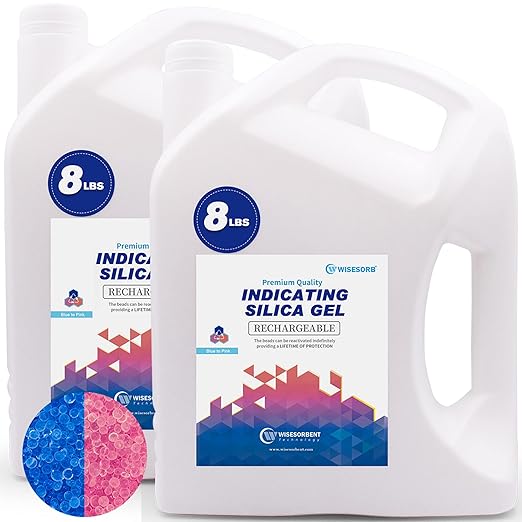 [Net Weight 16LBS] Blue Indicating Silica Gel Beads Desiccants - Rechargeable Desiccant Beads Silica Beads (Blue to Pink, 2 Packs of 8LBS)