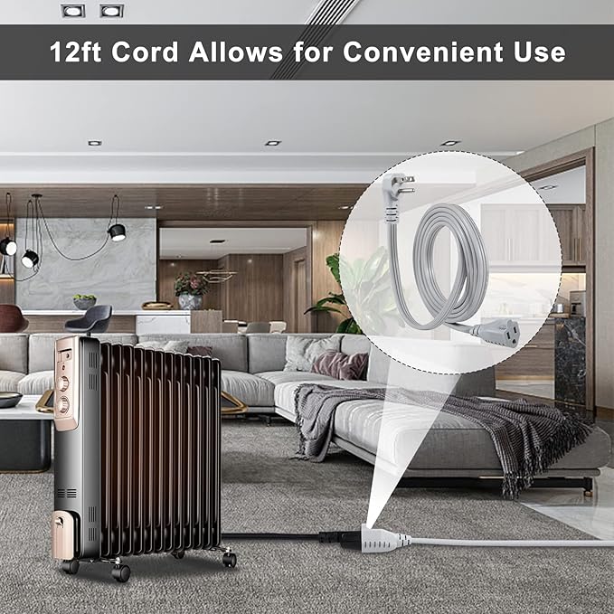 KUNCAN Appliance Power Extension Cord - 3 Prong Flat Wire SPT-3 14 AWG Heavy Duty Male to Female Extender Low Profile Grounded Cable for Major AC Unit, Air Conditioner, Refrigerator (12 Feet)