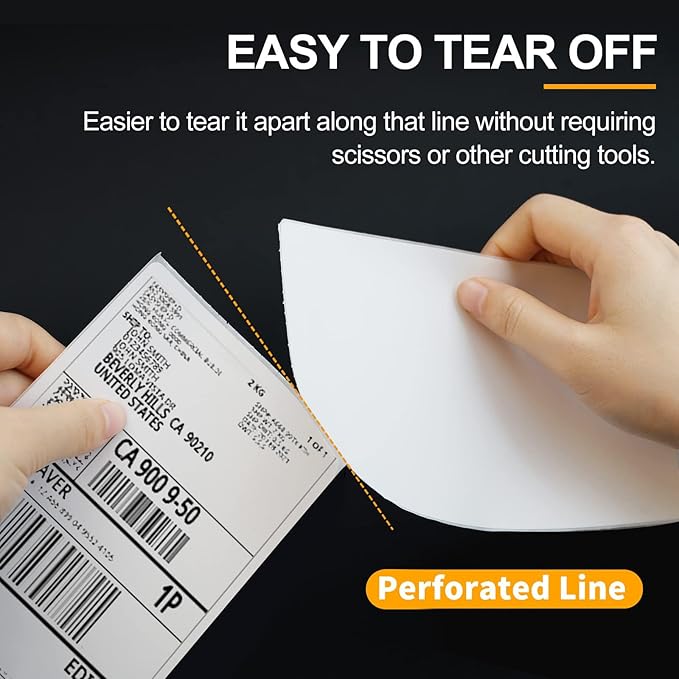 Qncz 1000 Pcs 4x6 Thermal Labels - 2 Rolls of 500, White Perforated & Smudge-Proof & Strong Adhesive Mailing Sticker Labels, Compatible with Rollo, Zebra, Jadens, Nelko