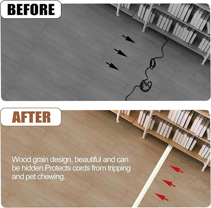 MYFAMIREA 10FT Floor Cord Cover for Wire Self Adhesive Cable Cavity Management PVC Extension Cord Hider Power Floor Wire Protector Cover Prevent Cable Trip for Office Home Outdoor (Beige, 1.97'')