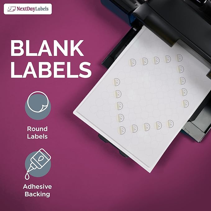NextDayLabels 3/4 Inch Round Sticker Labels - Matte White Blank Laser/Inkjet Printer Labels - Circle Stickers (1000 Sheets, 108000 Labels)