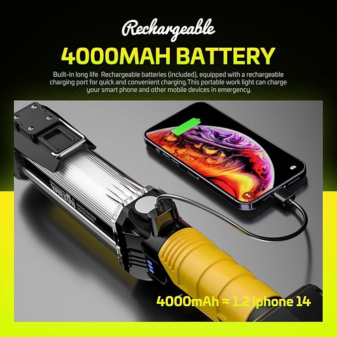 WARSUN Rechargeable COB LED Work Light-Magnetic Hands-Free Trouble Light with Hook, IPX4 Waterproof for Garage Repair, Stocking Stuffers Mens Gifts-Emergency Light Tool for Adults Men Dad (Yellow)