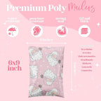 6x9 Designer Christmas Holiday Poly Mailers 100 Pack Heavy Duty Waterproof Self Seal Shipping Bags Large Mailing Envelopes Bulk Tear Resistant Cute Packaging Pink Santa