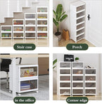 4 Tier Plastic Stackable Storage Bins and Boxes Organizer, Foldable Containers, Stackable Closet Organizers, Collapsible Boxes, White (4 Tier, 23.6″)