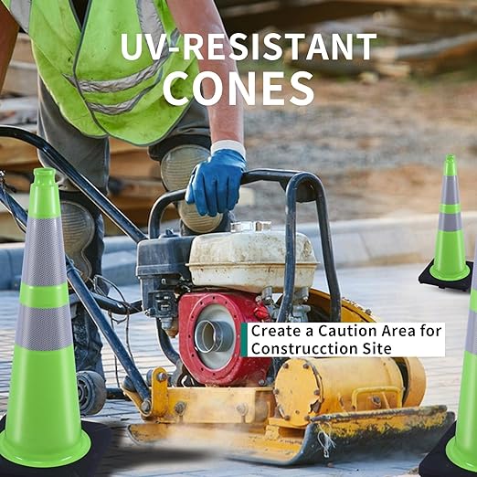 BESEA 6Pack 28" inch Traffic Cones Green Safety Cones with 6 inch Reflective Collar for Home Driveway Road Parking Use(6 Cones)