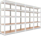 HOMEDANT House 24.4" W 5 Tier Heavy Duty Garage Shelving Adjustable Metal Rack Storage Shelves Standing Shelf Unit Organizers Pantry Closet Office White 4Pack