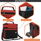 opux Insulated Lunch Bag for Men Women, Large Dual Compartment Cooler Bag, Soft Two Deck Lunch Box for Work School Picnic, Leakproof Lunch Tote with Shoulder Strap for Kid Adult (Red, Double Deck)