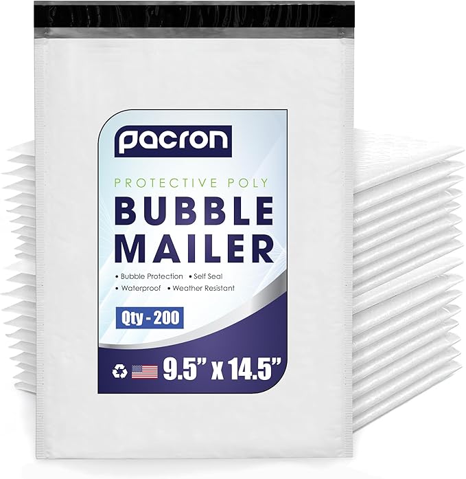 200-Pack Waterproof Poly Bubble Mailers 9.5 x 14.5 - Thick, Durable, Instant Seal Envelopes with Strong Adhesive - Protective Shipping Mailers for Jewelry, Cosmetics, SD Cards, USB Cables