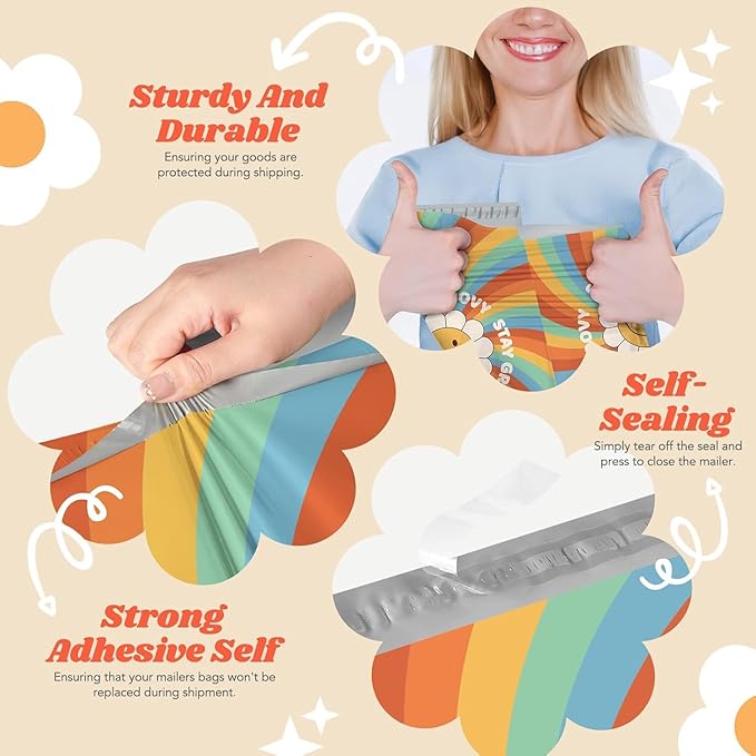 Metronic Cute Poly Mailers 10x13" 1200pc Shipping Bags for Clothes,Self Seal Shipping Envelopes for Small Business,Waterproof Mailers Poly Bags,Packaging Mailing Bags Rainbow Smile Face