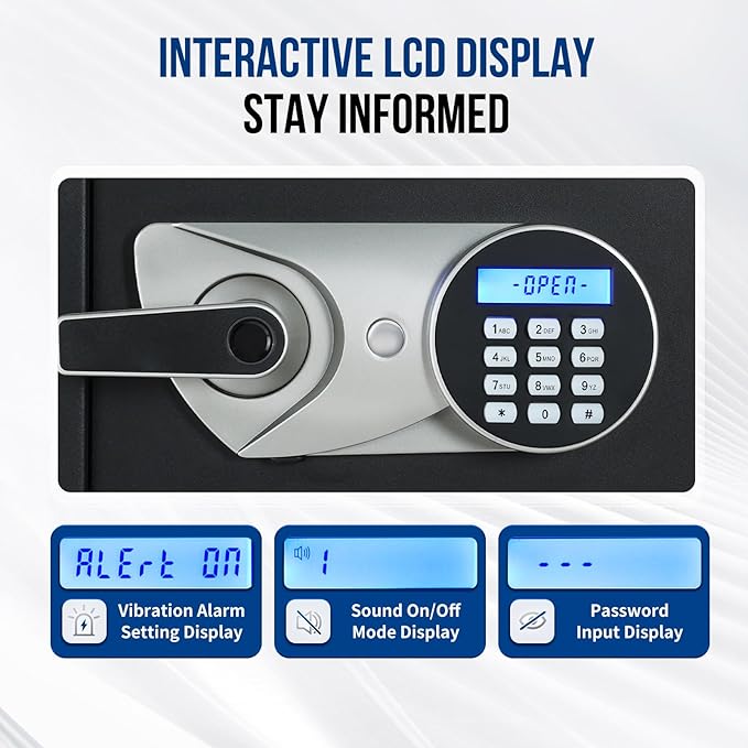 BlackSmith Large Home Safe Box 2.0 Cub Biometric Safe Fingerprint Recogntion Lock Box with Removable Shelf LED Light Fireproof Bag Wall Mount Cabinet Safe for Home Office Hotel, Black