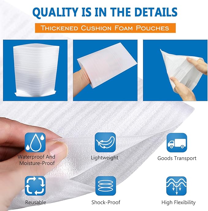 50PCS Cushion Foam Pouches, 12" X 14" Foam Wrap Bag, Foam Pouch for Packing, Moving,Storage and Shipping, Cushioning Moving Supplies for Extra Protecting Fragile Items