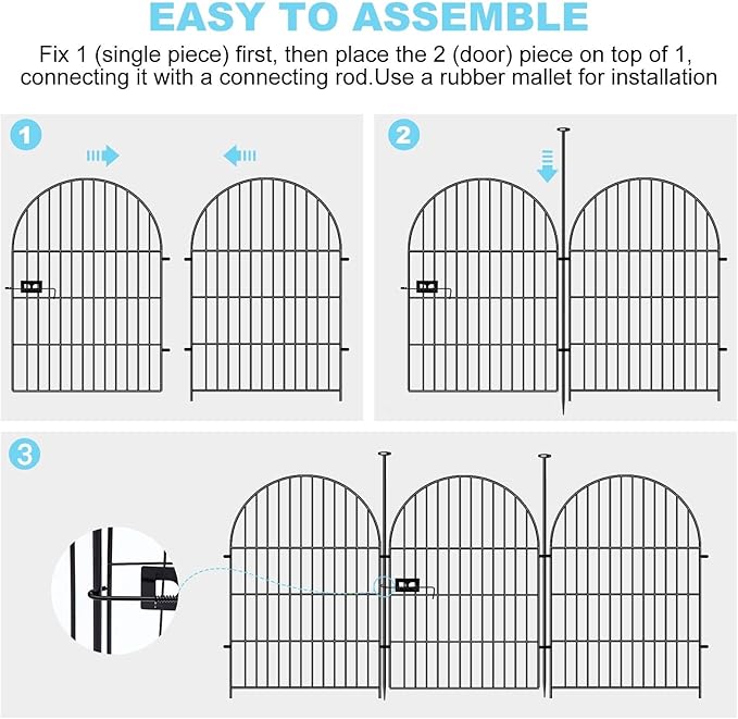 Garden Fencing Animal Barrier 24 Panels, 32 in(H) x 54 Ft(L) No Dig Fences for Dogs, Black Rustproof Metal Wire Garden Fence with Gate, Temporary Dog Fence for Patio Outdoor Yard