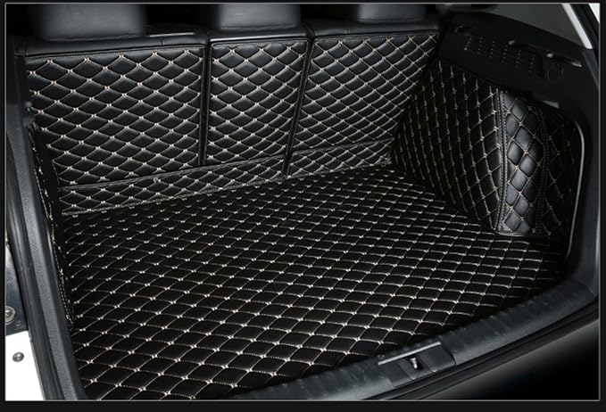 Car Trunk Mat for Mercedes GLC Coupe 2023-2025(Non for Hybrid) GLC260 GLC250 GCL300 GLC350 GLC450 Full Coverage Cargo Mat+Backrest Cover+Both Sides Panel Replacement Black w/Gold Stitching