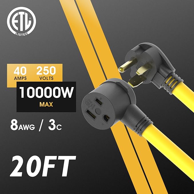 TOOLIOM Welder Extension Cord 8AWG 20FT 6-50P to 6-50R Heavy Duty Power Extension Cord for Welding Machines with ETL Approved