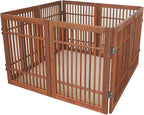 Urnporium Freestanding Pet Gate Folding Wooden Fence for Indoor & Outdoor Use, Durable Acacia Hardwood (Brown Pet Gate, 8 Panel 24" Tall)