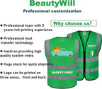 BeautyWill Mesh Safety Vest Custom Logo Class2 High Visibility Reflective Vest with 5 Pockets Construction Security Work Vest ANSI/ISEA Standards（Green，4XL ）