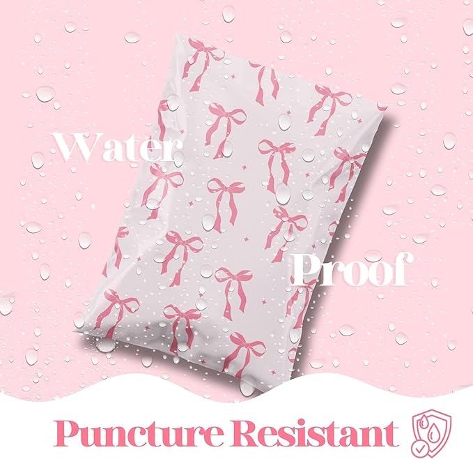 6x9 Designer Poly Mailer 100 Pack Heavy Duty Waterproof Self Seal Shipping Bags for Small Business Large Mailing Envelopes Bulk Tear Resistant Cute Packaging Pink Bows Coquette