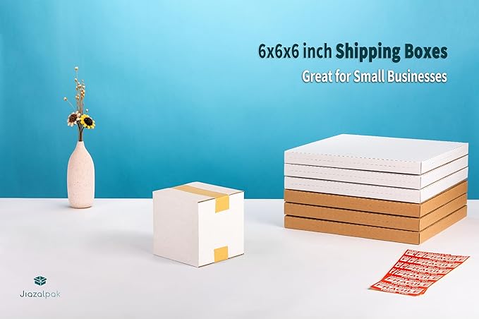 White 6x6x6 inches Shipping Boxes, Corrugated Cardboard 6x6 Box for Small Business Mailing, Packaging and Storing, 15 Pack