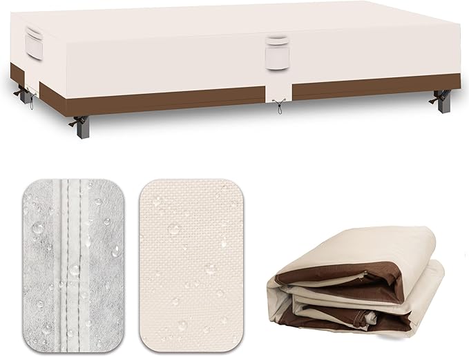 Heavy Duty Patio Furniture Covers Waterproof, 600D Outdoor Furniture Cover Waterproof for Sectional Sofa Couch, Outdoor Dining Table and Chair Set Covers 138''L x 102''W x 32''H, Beige Brown