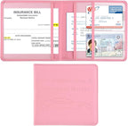 Cacturism Car Registration and Insurance Holder, Vehicle Glove Box Car Organizer，Women Interior Car Accessories Case for Cards, Essential Document, Driver License, Pink