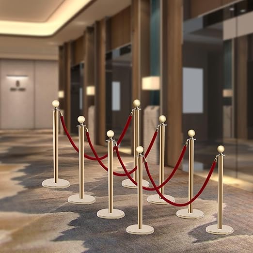 Gold Stanchions Posts, 8 Packs Stanchions Set Crowd Control Barriers with 4.9 ft Red Velvet Rope, Stanchion and Velvet Ropes Red Carpet Poles for Party Supplies