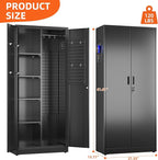 Broom Closet Storage Cabinet with 5 Pegboard, Hanging Rod &13 Hooks, Utility Metal Garage Storage Cabinets with Doors and 4 Shelves for Garage Home Storage, Black,61.6" Hx27.6 Wx13.8 D