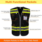 TCCFCCT Reflective Safety Vest for Men Women 9 Pockets High Visibility Vest with Fluorescent Yellow Extend Edge, Hi Vis Security Work Vest for Surveyors, Durable and Breathable, (DB-Black, XX-Large)