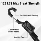 Bungee Cords with Hooks, 40 Inch Flat Adjustable Bungee Cords with Hooks Heavy Duty, Rubber Black Bungee Straps with Buckle Hooks for Outdoor, Camping, Tarps, Bike Rack, Tent, Truck, 6 Pack