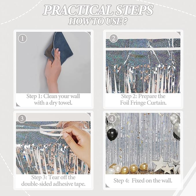 3 Pack Foil Fringe Backdrop - Laser Silver Shiny Tinsel Curtains for Party Decoration/Photo Booth Props - 3.3x8.2 FT Metallic Foil Backdrop for Birthday, Wedding, Graduation, Christmas.
