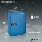 AdirOffice Key Lock Box - 48 Hook Wall Mounted Key Cabinet Holder, Lockable Storage - Metal Organizer for Home and Office