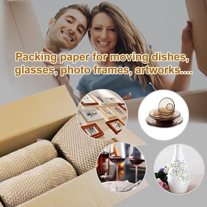 Honeycomb Packing Paper Roll 12" x 295 FT with Fragile Stickers– Biodegradable Cushioning Wrap for Moving, Shipping & Gift Wrapping – 100% Recyclable, FSC Certified Eco-Friendly Packaging
