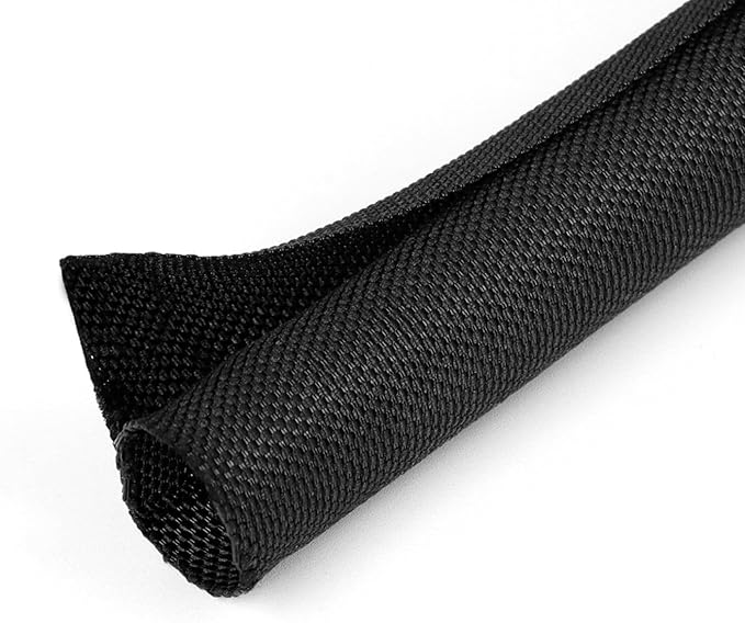 5/16 inch Split Braided Cable Management Sleeve for USB Cable Power Cord Audio Video Cable, Wire Loom Cord Protector from Cat Dog Chewing (Black, 25FT)