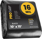 PROTARP Extra Heavy Duty 16 Mil Tarp Cover, Waterproof, UV Resistant, Rip and Tear Proof, Poly Tarpaulin with Reinforced Edges for Roof, Camping, Patio, Pool, Boat. (Black 10′ X 10′)