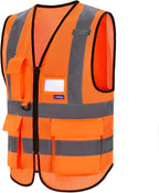 A-SAFETY High Visibility Mesh Safety Reflective Vest with Pockets and Zipper,Hi Vis Viz Reflective Safety Vest(Orange Mesh 4XL-5XL)