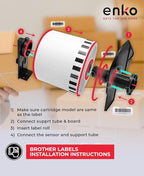 enKo - Compatible DK-2205 Continuous Blank White Paper Labels (2.4 Inch x 100 Feet) Use with Brother QL Label Printers QL-800, QL-820NWB QL 810W - [12 Rolls + 4 Refillable Cartridge Frames]