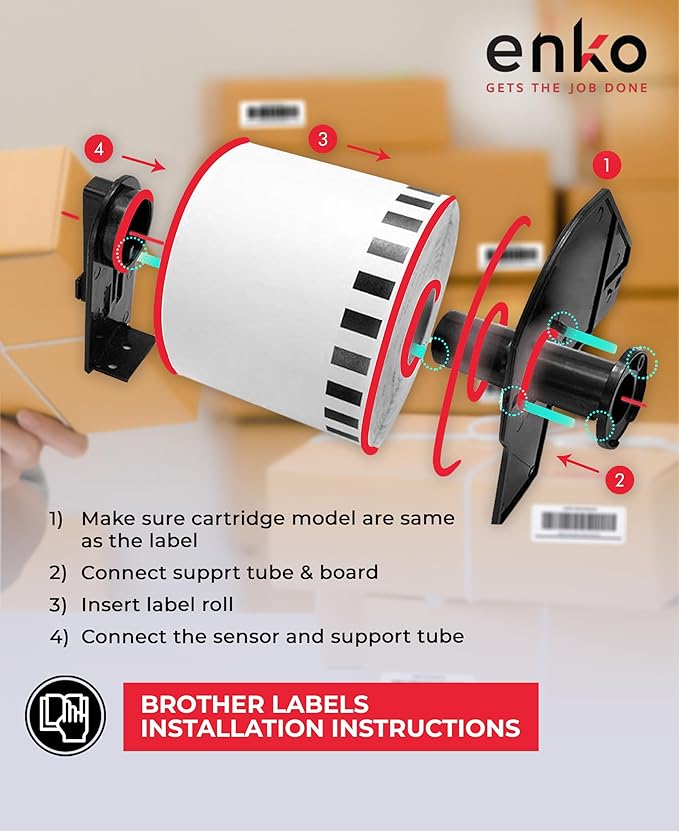 enKo - Compatible DK-2205 Continuous Blank White Paper Labels (2.4 Inch x 100 Feet) Use with Brother QL Label Printers QL-800, QL-820NWB QL 810W - [12 Rolls + 4 Refillable Cartridge Frames]