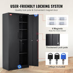 VEVOR Metal Storage Cabinet, Steel Locking Storage Cabinet with 2 Magnetic Doors and 4 Adjustable Shelves, 71'' Metal Cabinet 200 lbs Capacity per Shelf with 3 Keys, for Office, Home, Garage, Black