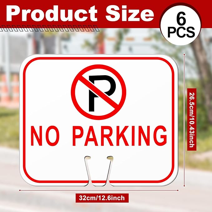 Geetery 6 Pcs No Parking Signs Traffic Cone, 12.6 x 10.43 Inches Plastic Traffic Cone Top Warning Sign for Road Barricade Outdoor Construction Waterproof