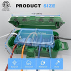 Flemoon Medium Outdoor Electrical Box (11.5x5.2x4 inch), IP54 Waterproof Extension Cord Cover w/6 Cable Entry Ports, Weatherproof Connection Box for Power Strip, Timer, Plug, Holiday Lights, Green