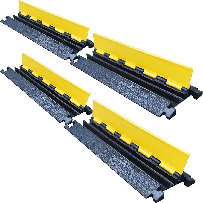 Heavy-Duty Rubber Cable Protector Ramp, Floor Cable Wire Cord Cover Speed Bumps 22000 Lbs Load Capacity, Driveway Hose Cable Ramp Protective Cover for Indoor Outdoor (Small 2-Channel x 4Pcs)