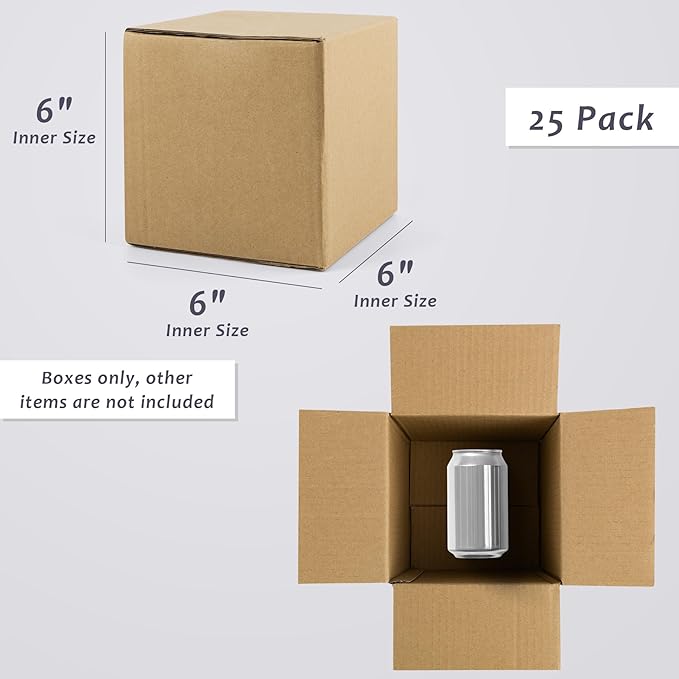 Frametory 6x6x6 Pack of 25 Corrugated Cardboard Packing Shipping Mailing Moving Carton Boxes, Brown